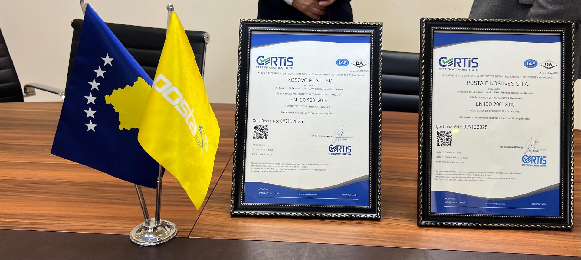 Posta e Kosovës certifikohet me standardin ndërkombëtar ISO