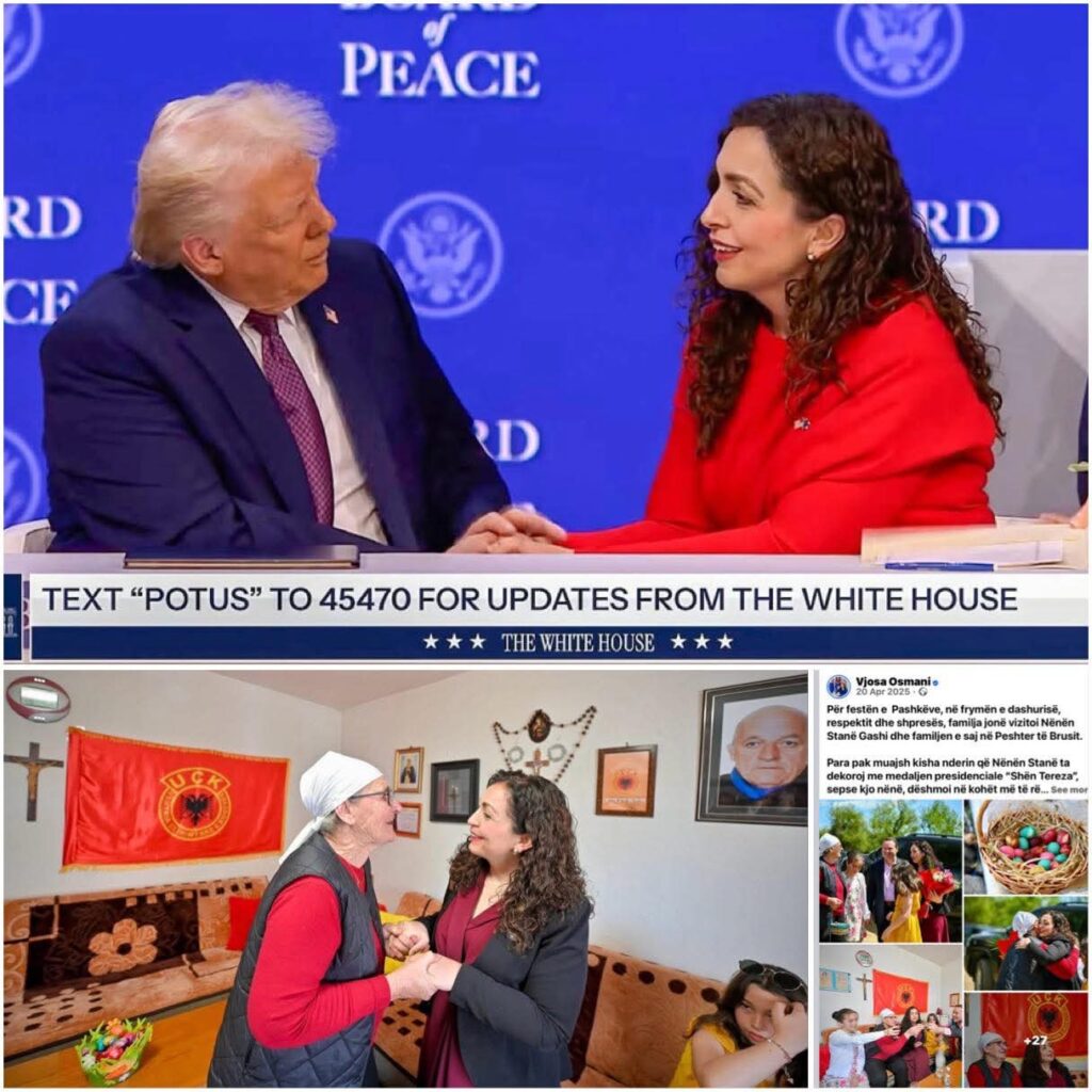 PRESIDENTJA VJOSA OSMANI NË DY PAMJE ME PRESIDENTIN TRUMP DHE ME NËNË STANEN