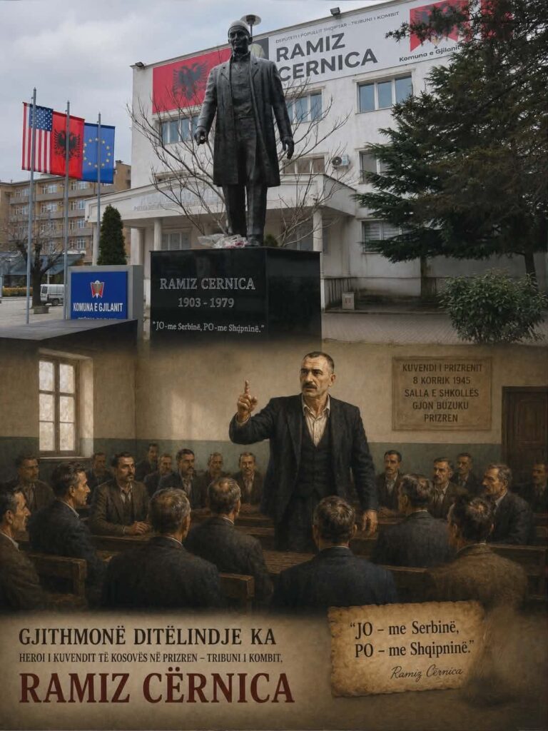 GJITHMONË DITËLINDJE KA HEROI I KUVENDIT TË KOSOVËS NË PRIZREN   TRIBUNI I KOMBIT  RAMIZ CËRNICA