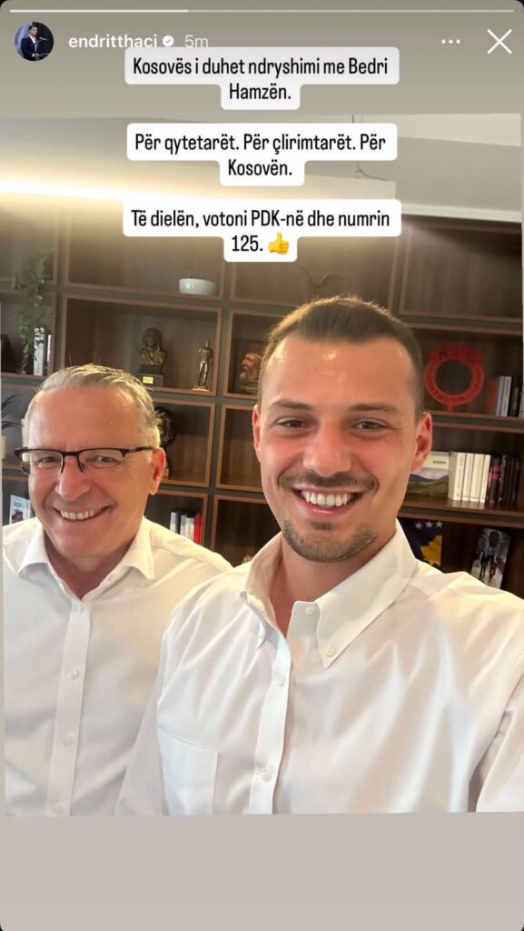 Djali i Hashim Thaçit bën thirrje të votohet PDK ja  Kosovës i duhet ndryshimi me Bedri Hamzën