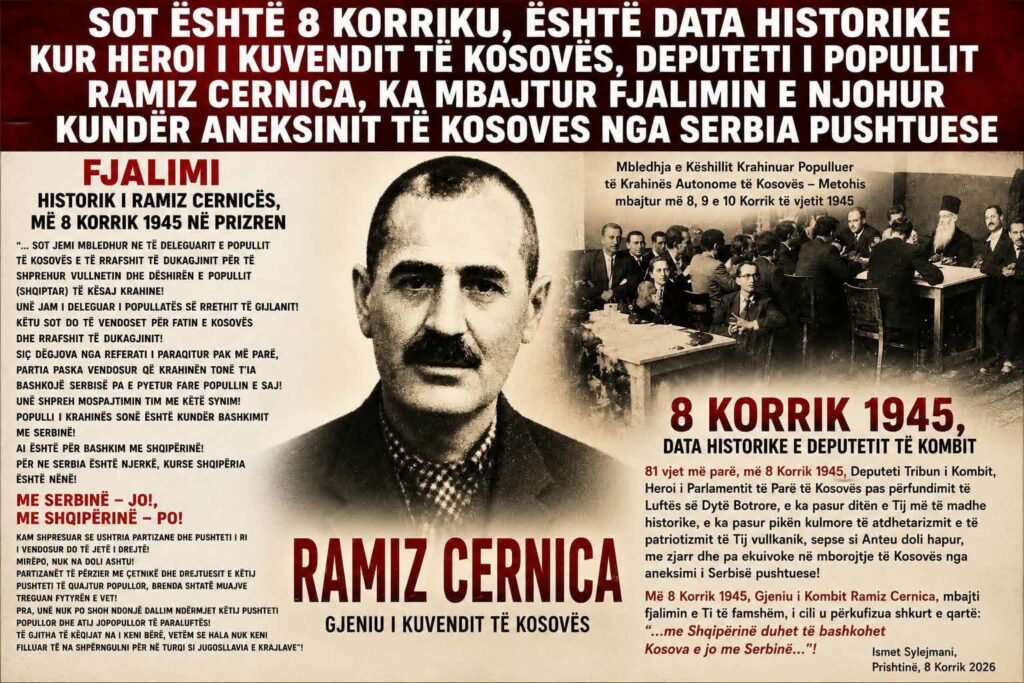 SOT ËSHTË 8 KORRIKU  ËSHTË DATA HISTORIKE KUR HEROI I KUVENDIT TË KOSOVËS  DEPUTETI I POPULLIT RAMIZ CERNICA  KA MBAJTUR FJALIMIN E NJOHUR KUNDËR ANEKSINIT TÊ KOSOVES NGA SERBIA PUSHTUESE