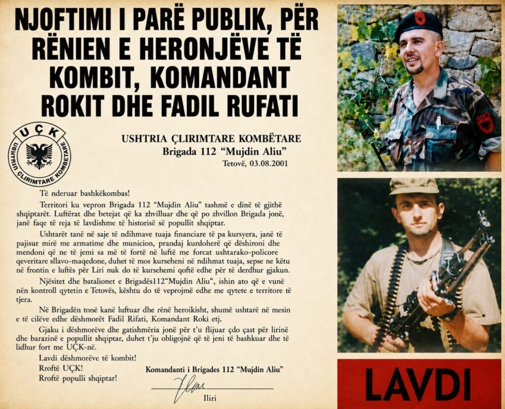 USHTRIA ÇLIRIMTARE KOMBËTARE Brigada 112  Mujdin Aliu  Tetovë  3 8 2001