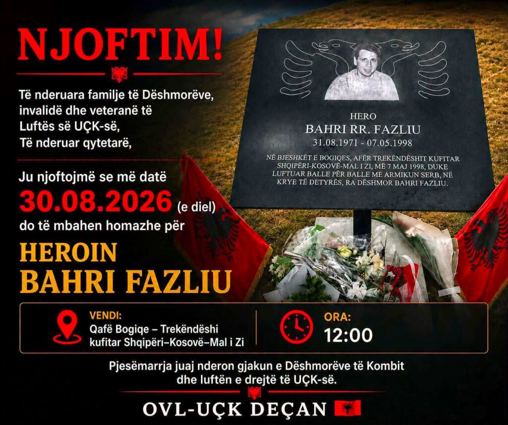 Të dielën mbahen homazhe për heroin Bahri Fazliu në Qafë Bogiqe