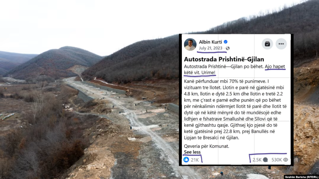 Hykmete Bajrami  Kanë kaluar 3 vjet  2 muaj e 29 ditë prej kur Kurti premtoi përfundimin e Autostradës së Gjilanit