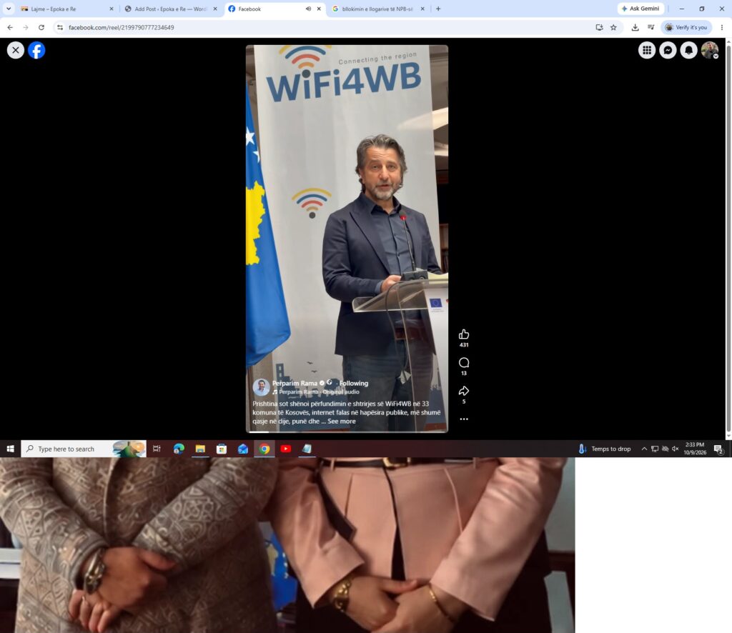 Përparim Rama  WiFi4WB përfundon shtrirjen në 33 komuna të Kosovës  mbi 1 1 milion lidhje